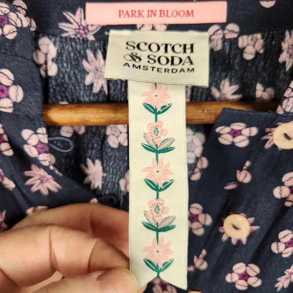 Scotch & Soda Dress Girls SZ 14 Park In Bloom Floral Maxi Dress Blue Long Sleeve